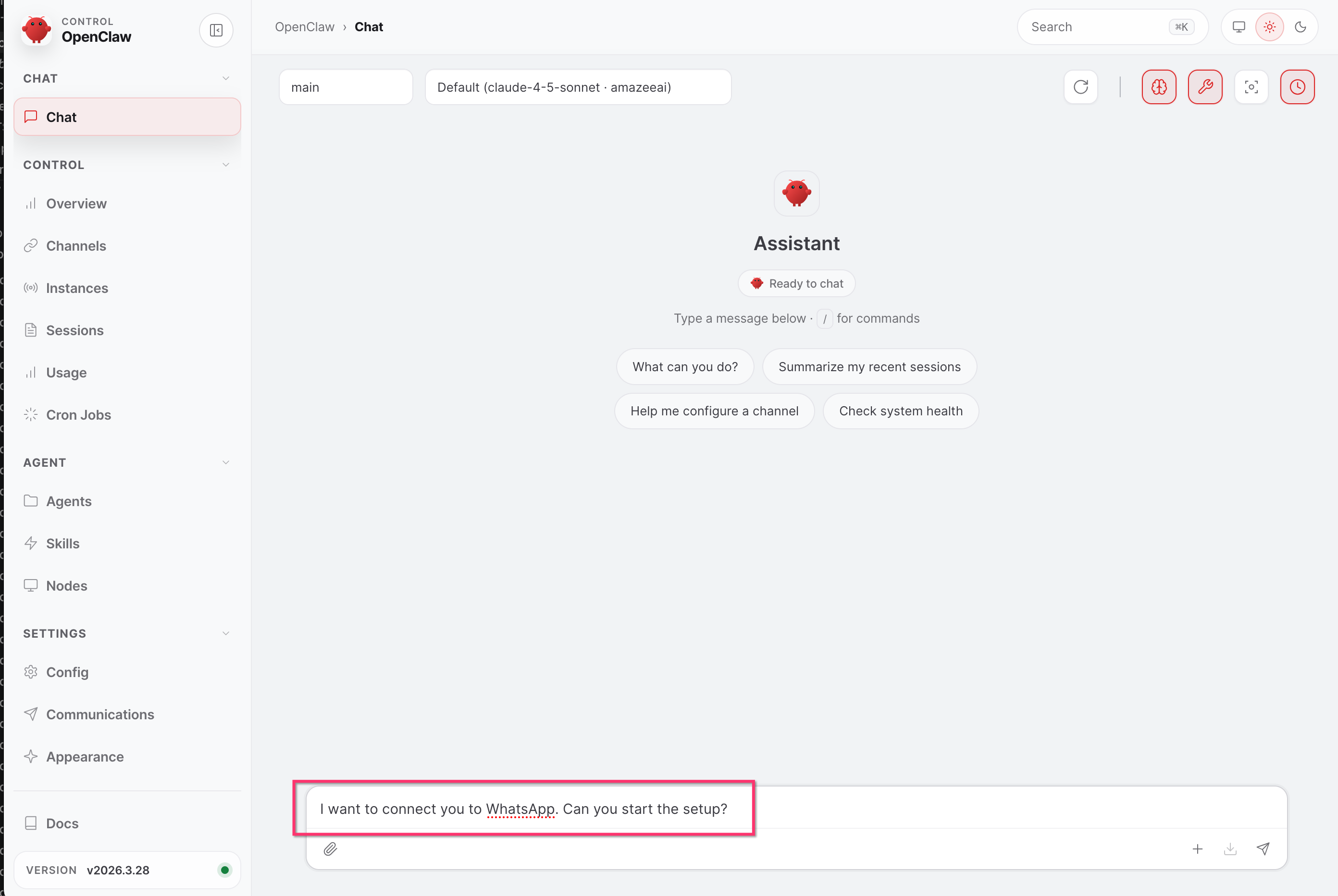 Agent starting WhatsApp configuration
